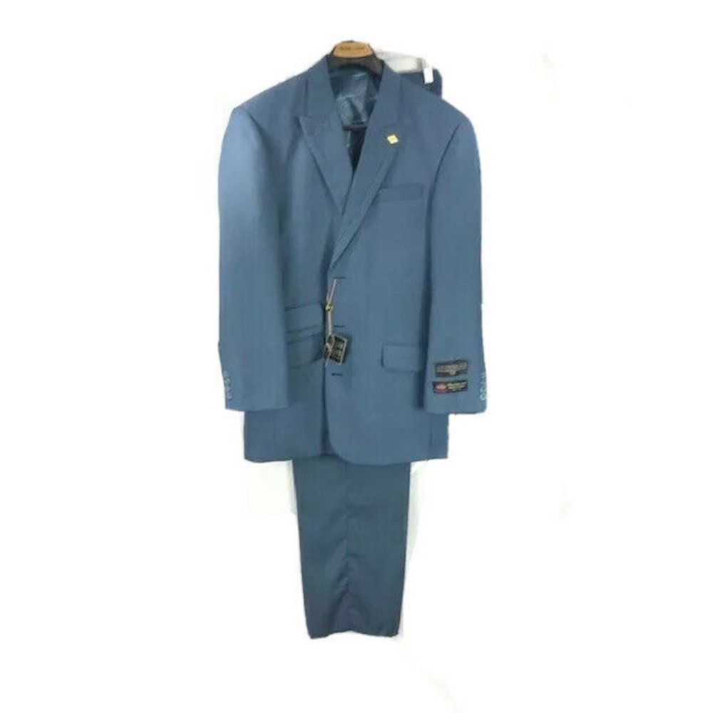Stacy Adams Men's Blue Suit 3 Piece 3 Buttons Pleated Front Pants Size 56L W52